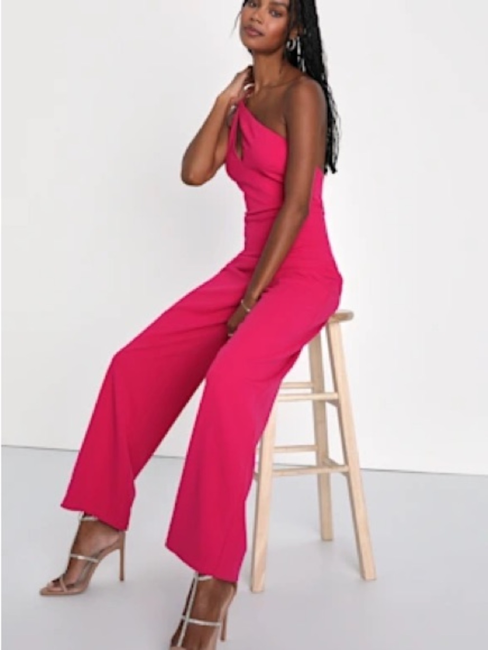 One-Shoulder Wide-Leg Jumpsuit in Hot Pink